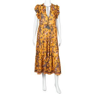 ULLA JOHNSON Yellow Floral Cover-up Sleeve Less Midi Dress Size XS